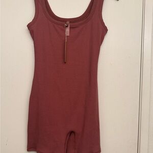 SKIMS Ribbed Tank Romper in Dusty Rose